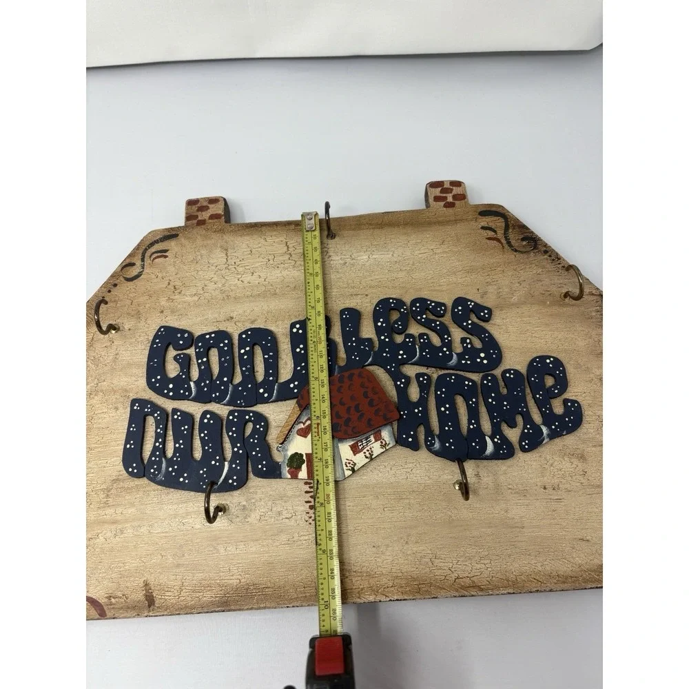 Vintage 90's Wooden Rustic God Bless Our Home Wall Decor Pegs Cottage Primitive